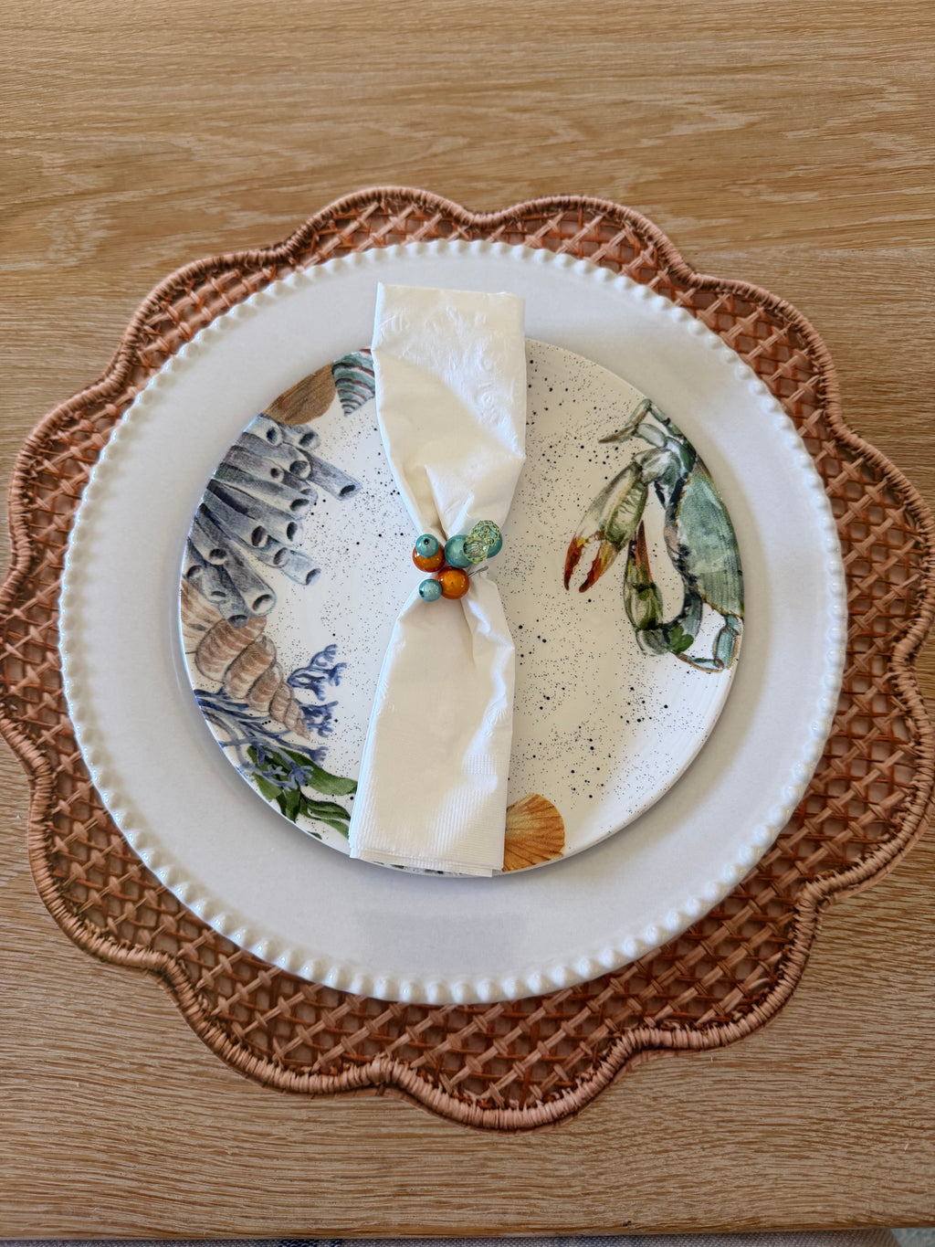 Rattan Print Scallop Edge Placemat- Set of 4