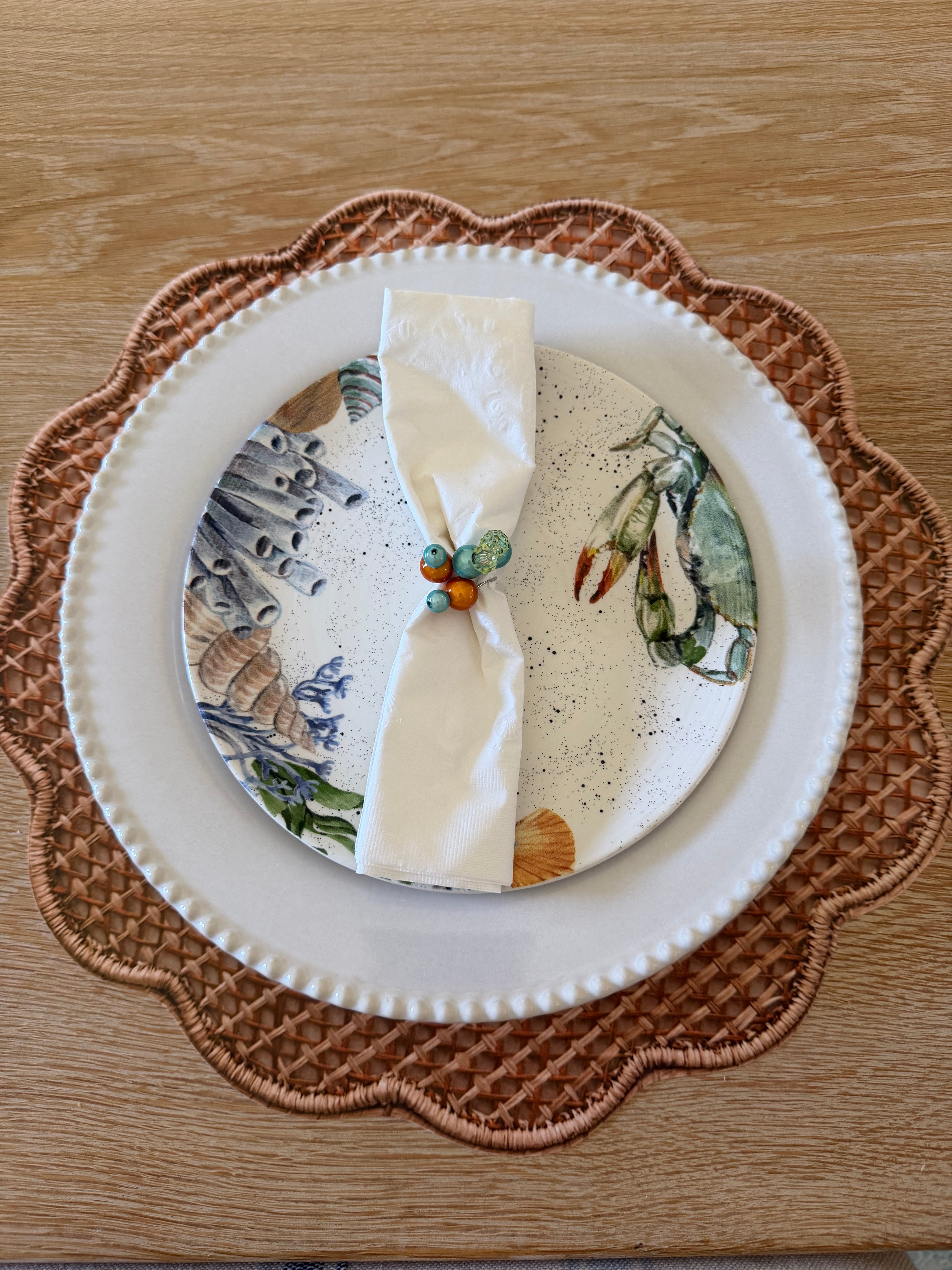 Rattan Print Scallop Edge Placemat- Set of 4